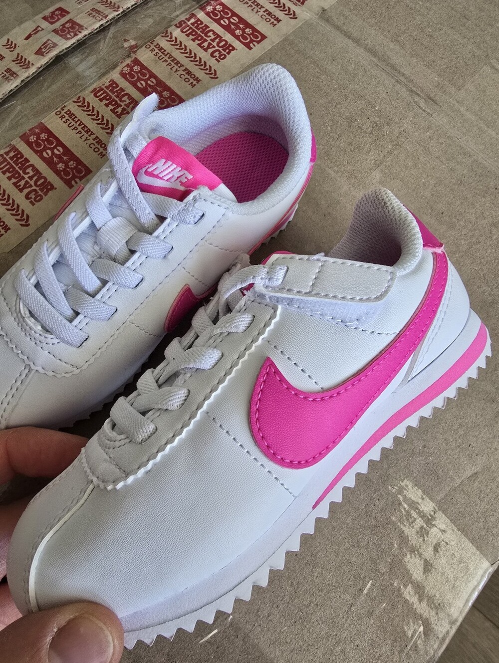 NEW Nike Kids' White Sneakers with Pink Swoosh - Picture 2 of 7